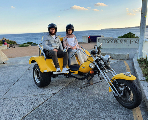 A surprise anniversary trike ride in Sydney. We also organised red roses.