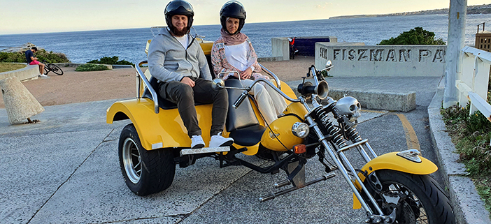 A surprise anniversary trike ride in Sydney. We also organised red roses.