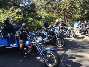 A Harley and trike transfer from the zoo to Manly Wharf. Sydney Australia