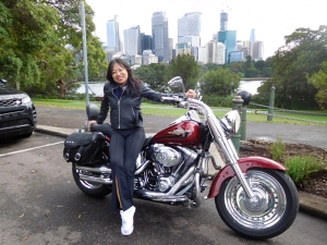 Our passengers first time Harley experience. She loved it. Sydney Australia.