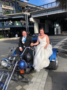 We organised a wedding transfer to their hotel. From getting off a boat on Sydney Harbour and taking them to their hotel.