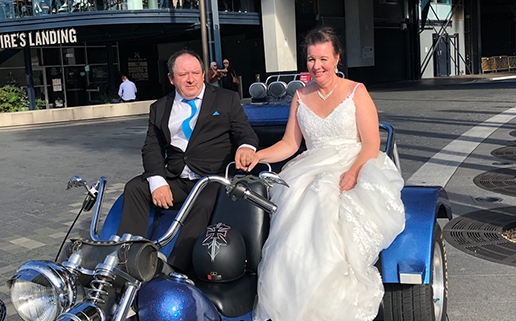 We organised a wedding transfer to their hotel. From getting off a boat on Sydney Harbour and taking them to their hotel.