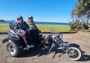 A surprise 85th birthday gift of a trike tour. They explored the northern beaches and Palm Beach area, north of Sydney.