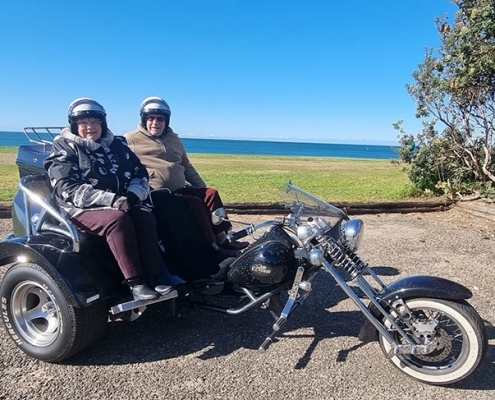 A surprise 85th birthday gift of a trike tour. They explored the northern beaches and Palm Beach area, north of Sydney.