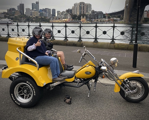 A surprise 12th birthday tour on the trike. It was organised by mum for her son who absolutley loved it. Sydney Australia