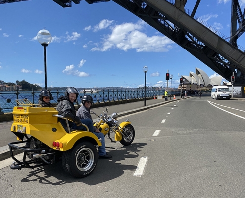 A Harbour Bridge 80th birthday trike tour in Sydney Australia.