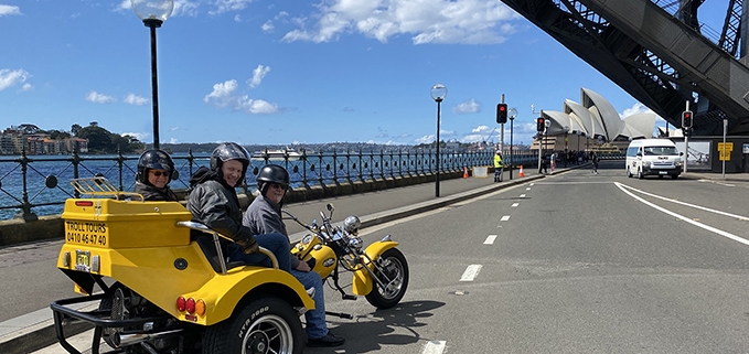 A Harbour Bridge 80th birthday trike tour in Sydney Australia.