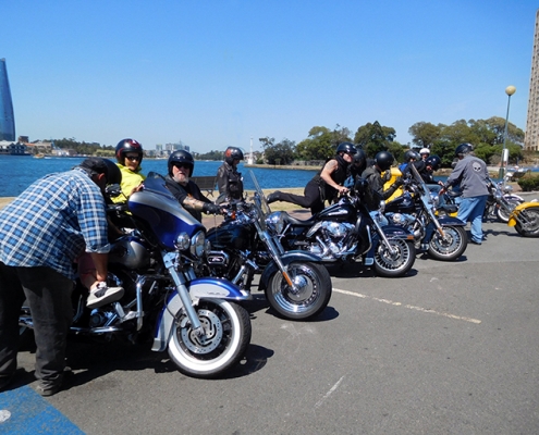The group Harleys and trike are from Switzerland. They loved their tour around Sydney.