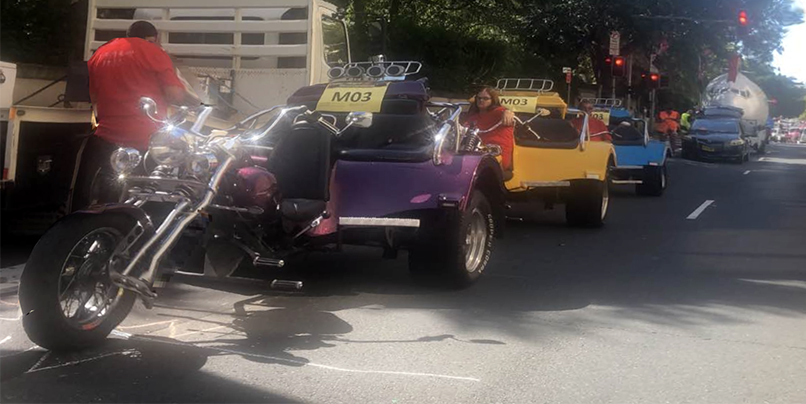 We had 3 trikes in the Sydney Mardi Gras parade.