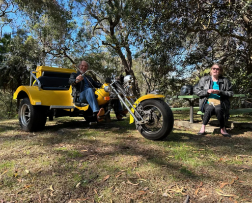 Our trike passengers did a trip down memory lane. They visited Pie in the Sky and Rest Park, Brooklyn, north of Sydney.