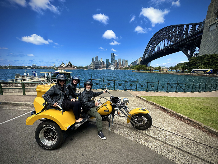 The Australian surprise 50th birthday trike tour was fun and memorable. A view from the north end looking back to the city and Sydney Harbour Bridge.