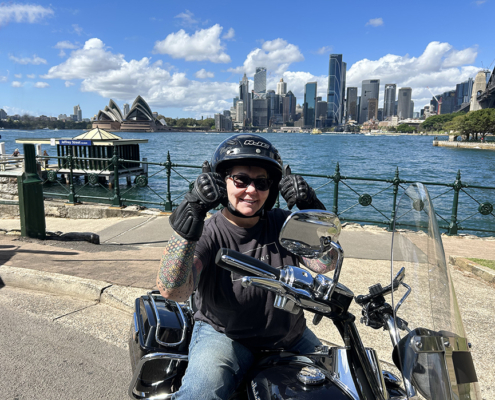 We took Laurie on the 3 Bridges tour, plus one! On the Harley Davidson, they rode over the 4 major bridges of Sydney.