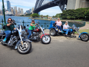 The friends 70th birthday tour around Sydney was such a lot of fun. They went on a trike and Harleys and loved the experience.