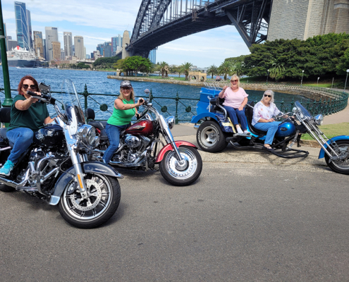 The friends 70th birthday tour around Sydney was such a lot of fun. They went on a trike and Harleys and loved the experience.
