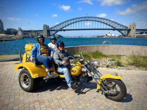 The surprise 60th birthday tour on the trike was a huge success. They loved the unusual route in Sydney.
