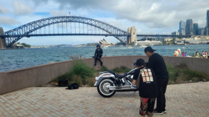 Our Harley was used as a music video prop. The view is fantastic over Sydney Harbour to the icons.