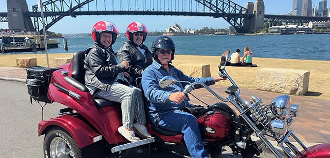 The 50th wedding anniversary trike tour over the 3 main bridges of Sydney was a fun and memorable experience.