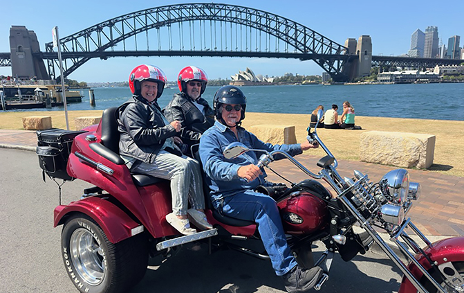 The 50th wedding anniversary trike tour over the 3 main bridges of Sydney was a fun and memorable experience.