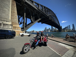 The UK passengers in Sydney on their trike tour. They loved the fun experience.