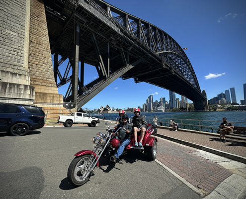 The UK passengers in Sydney on their trike tour. They loved the fun experience.
