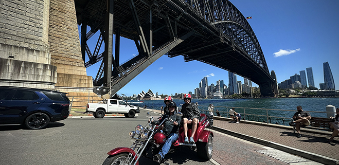 The UK passengers in Sydney on their trike tour. They loved the fun experience.