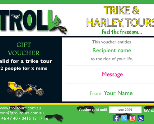 Troll Tours Gift Vouchers are a memorable and unique present. A fun way to see Sydney.